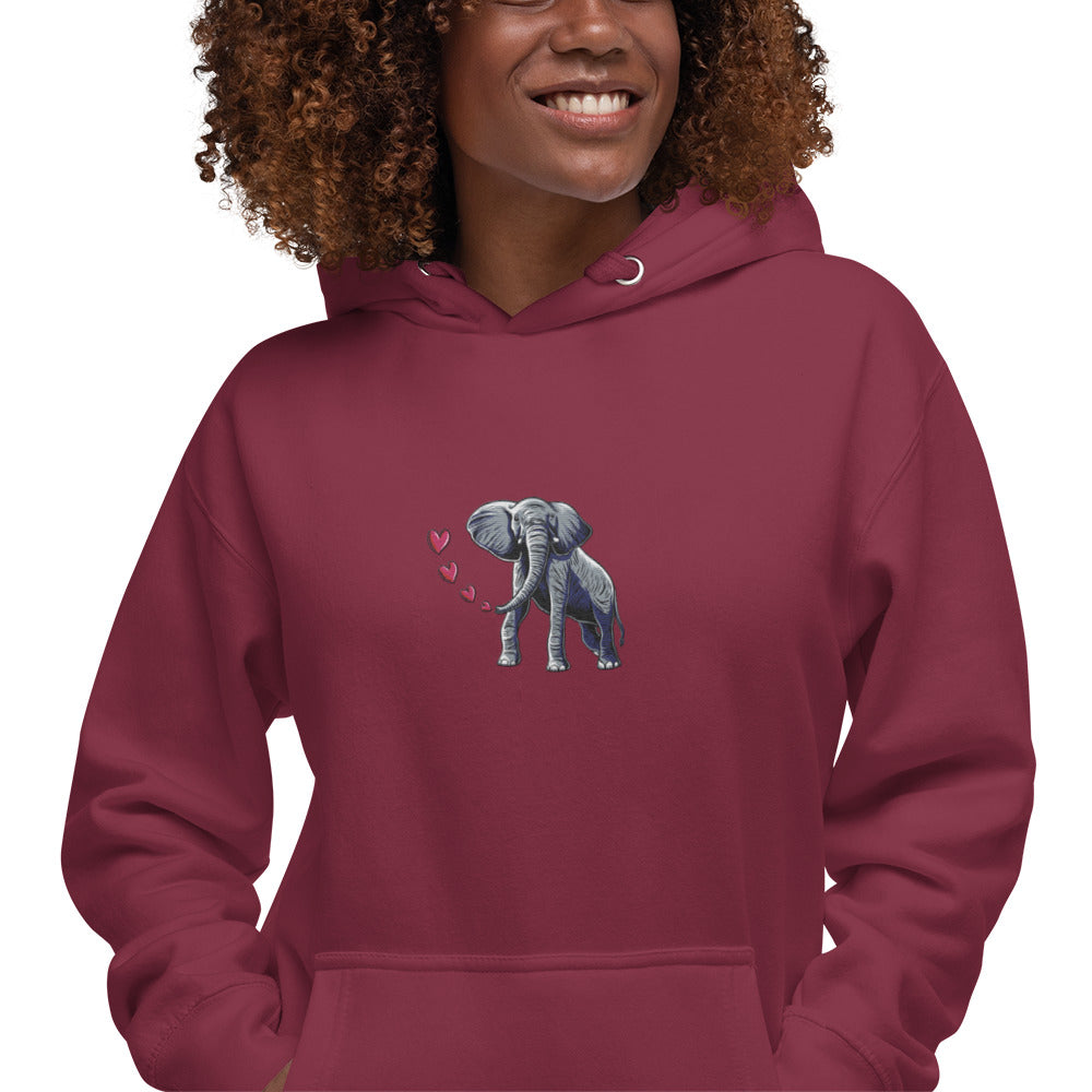 Elephant Breathing Love Embroidered Women's Hoodie